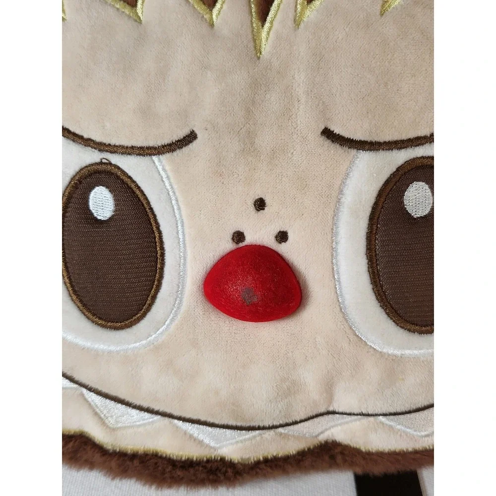 Plush Monster Character Faux Fur Backpack Brown Embroidered Face Red Nose